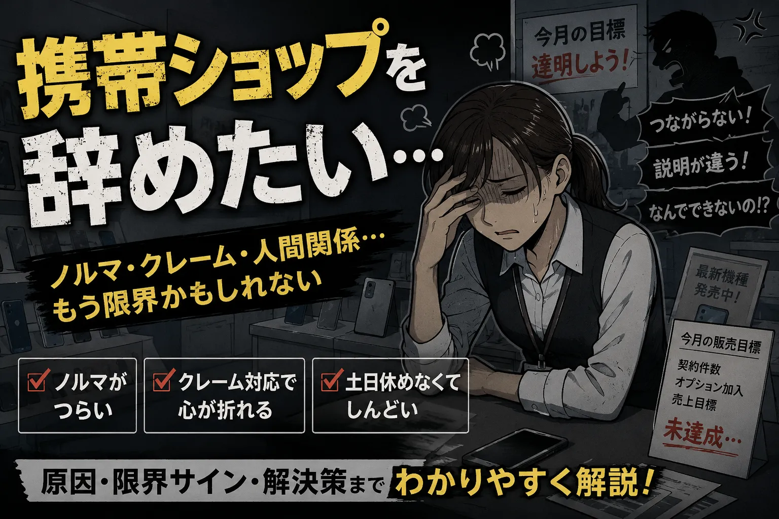 【2026年最新版】携帯ショップを辞めたい…ノルマやクレームがつらいと感じたときの対処法を解説